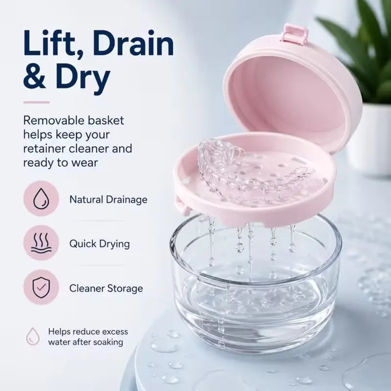 3-In-1 Portable Silicone Retainer Box - Flip-Top Lid, Cleansing Basket, Oral Moisture Care Tool for Invisible Aligners, Dentures (Home Organizer Storage Accessory)
