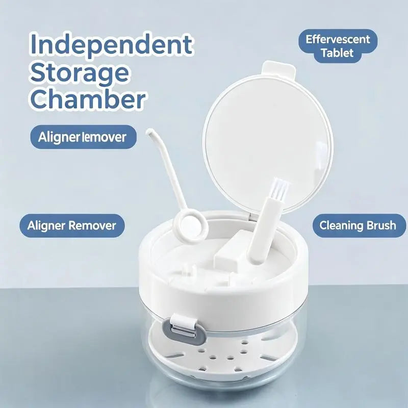 3-In-1 Portable Silicone Retainer Box - Flip-Top Lid, Cleansing Basket, Oral Moisture Care Tool for Invisible Aligners, Dentures (Home Organizer Storage Accessory)