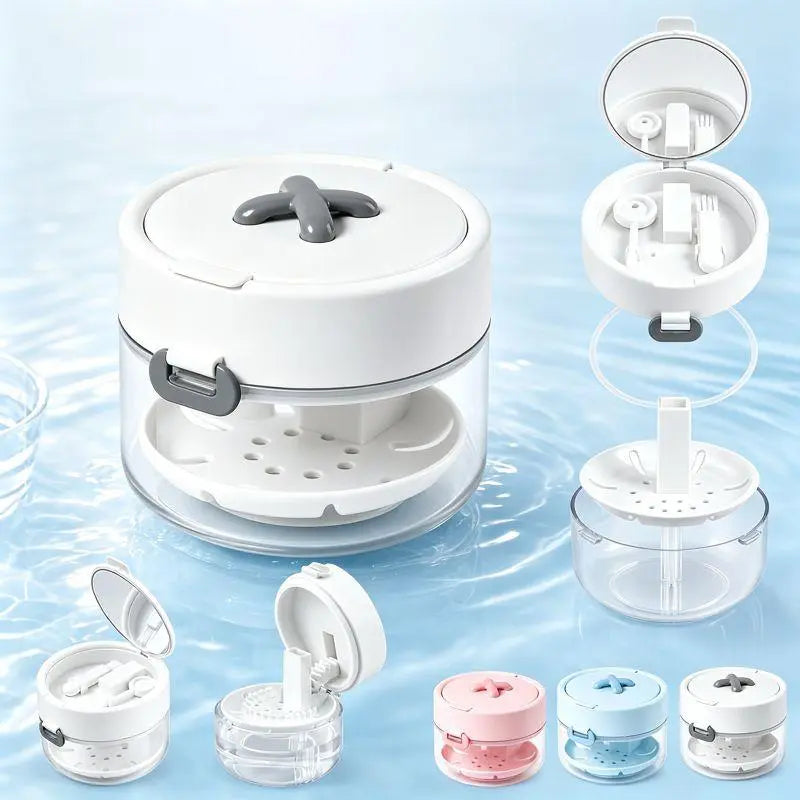 3-In-1 Portable Silicone Retainer Box - Flip-Top Lid, Cleansing Basket, Oral Moisture Care Tool for Invisible Aligners, Dentures (Home Organizer Storage Accessory)