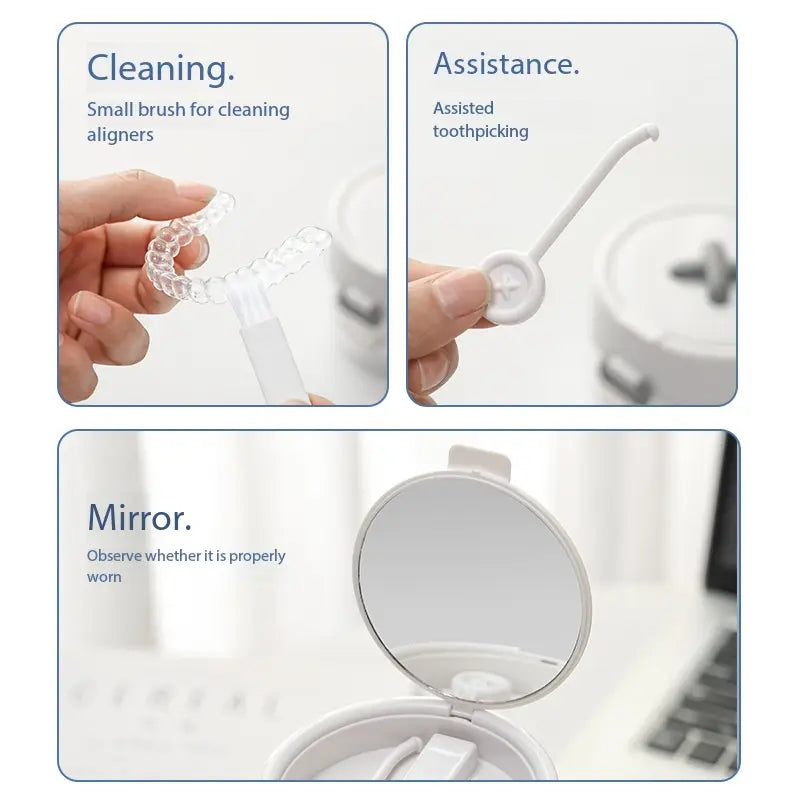 3-In-1 Portable Silicone Retainer Box - Flip-Top Lid, Cleansing Basket, Oral Moisture Care Tool for Invisible Aligners, Dentures (Home Organizer Storage Accessory)