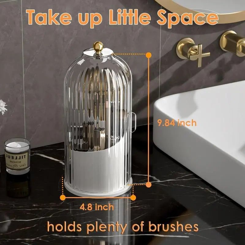 Transparent Glam Plastic Toothbrush Cup Holder with Cover, Combined 3-Slot 360-Rotating Multi-Port Organizer, Table-Mount for Electric Toothbrushes, Toothpaste & Makeup Brushes, Bathroom Countertop/Vanity Org., Mothers' Gift