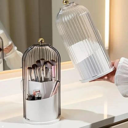 Transparent Glam Plastic Toothbrush Cup Holder with Cover, Combined 3-Slot 360-Rotating Multi-Port Organizer, Table-Mount for Electric Toothbrushes, Toothpaste & Makeup Brushes, Bathroom Countertop/Vanity Org., Mothers' Gift