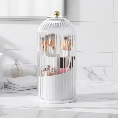 Transparent Glam Plastic Toothbrush Cup Holder with Cover, Combined 3-Slot 360-Rotating Multi-Port Organizer, Table-Mount for Electric Toothbrushes, Toothpaste & Makeup Brushes, Bathroom Countertop/Vanity Org., Mothers' Gift
